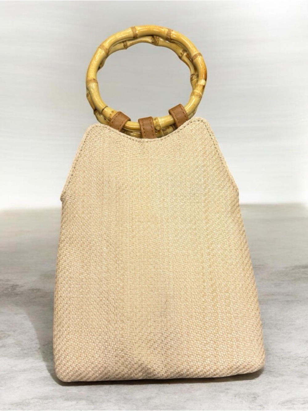 Street Level Bamboo Loop Handles Woven Crossbody Bag Hobo Mini Purse